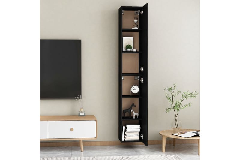 TV-skåp 2 st svart 30,5x30x90 cm spånskiva - Svart - Möbler - Tv möbel & mediamöbel - TV bänk & mediabänk