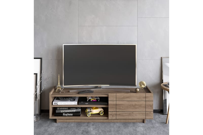 Ulica Tv-bänk 140 cm Dörr + 3 Hyllor - Mörkbrun - Möbler - Tv möbel & mediamöbel - TV bänk & mediabänk
