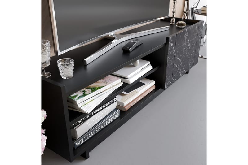 Ulica Tv-bänk 140 cm Dörr + 3 Hyllor - Svart - Möbler - Tv möbel & mediamöbel - TV bänk & mediabänk