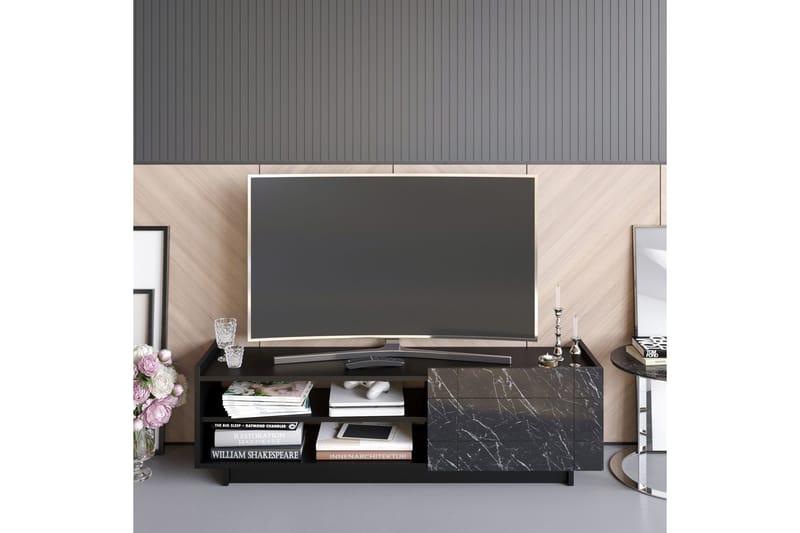 Ulica Tv-bänk 140 cm Dörr + 3 Hyllor - Svart - Möbler - Tv möbel & mediamöbel - TV bänk & mediabänk