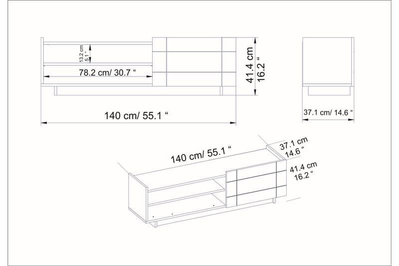 Ulica Tv-bänk 140 cm Dörr + 3 Hyllor - Vit - TV bänk & mediabänk