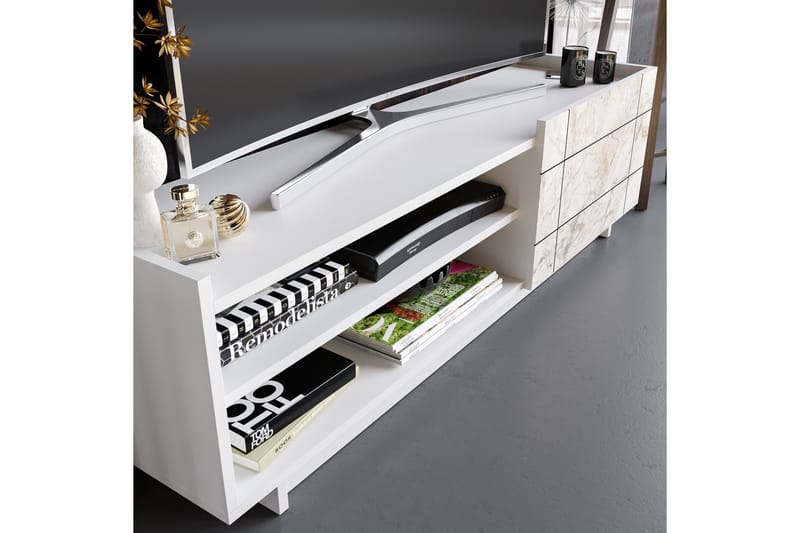 Ulica Tv-bänk 140 cm Dörr + 3 Hyllor - Vit - Möbler - Tv möbel & mediamöbel - TV bänk & mediabänk