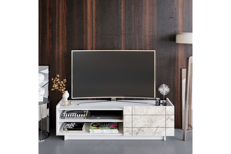 Ulica Tv-bänk 140 cm Dörr + 3 Hyllor - Vit - Möbler - Tv möbel & mediamöbel - TV bänk & mediabänk