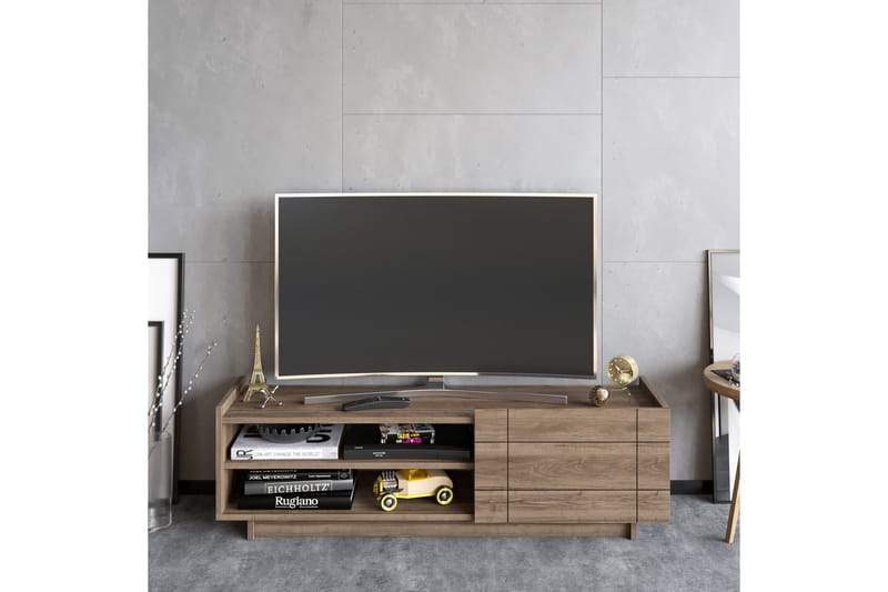Ulica Tv-bänk 140 cm Dörr + 3 Hyllor - Mörkbrun - Möbler - Tv möbel & mediamöbel - TV bänk & mediabänk
