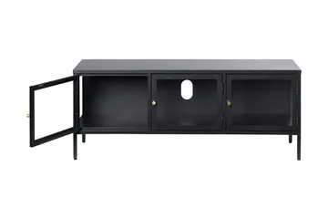 Umbri Golvstående Tv Bänk 132 cm med Förvaring i Metall och Glas - Svart - Möbler - Tv möbel & mediamöbel - TV bänk & mediabänk