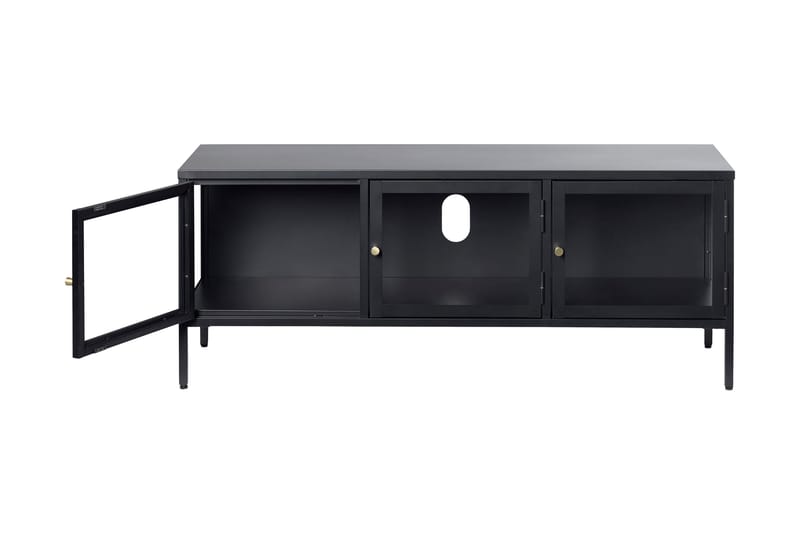 Umbri Golvstående Tv Bänk 132 cm med Förvaring i Metall och Glas - Svart - Möbler - Tv möbel & mediamöbel - TV bänk & mediabänk
