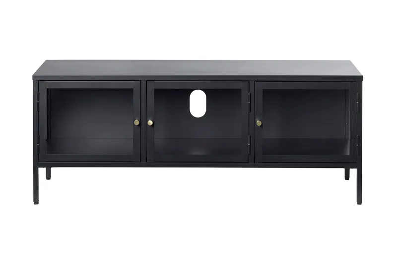 Umbri Golvstående Tv Bänk 132 cm med Förvaring i Metall och Glas - Svart - Möbler - Tv möbel & mediamöbel - TV bänk & mediabänk