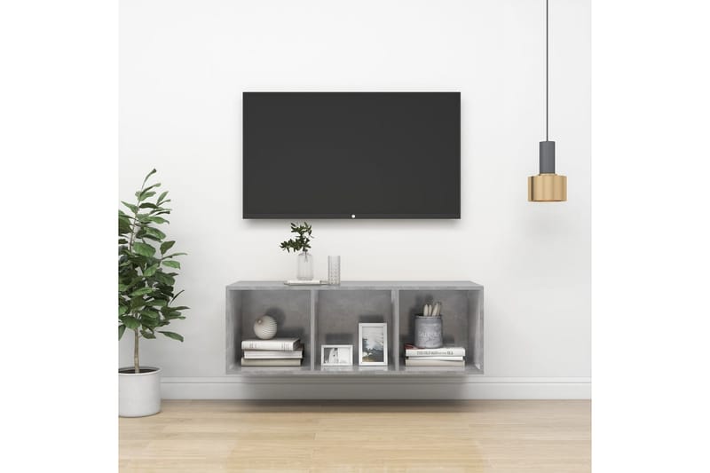 Väggmonterad tv-bänk betonggrå 37x37x107 cm spånskiva - Grå - TV bänk & mediabänk