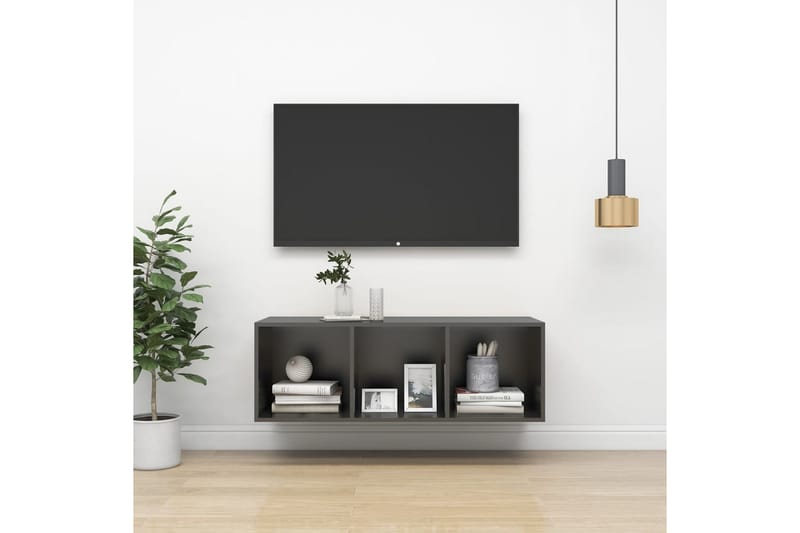 Väggmonterad tv-bänk grå 37x37x107 cm spånskiva - Grå - TV bänk & mediabänk