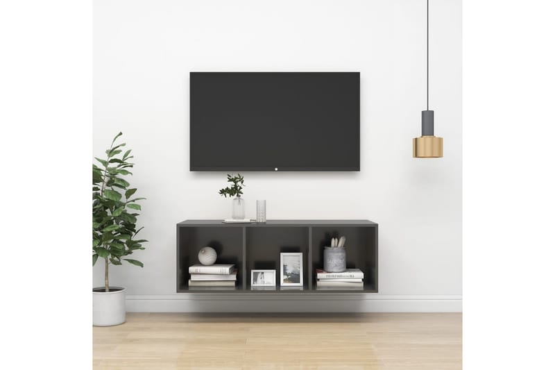 Väggmonterad tv-bänk grå högglans 37x37x107 cm spånskiva - Grå - Möbler - Tv möbel & mediamöbel - TV bänk & mediabänk