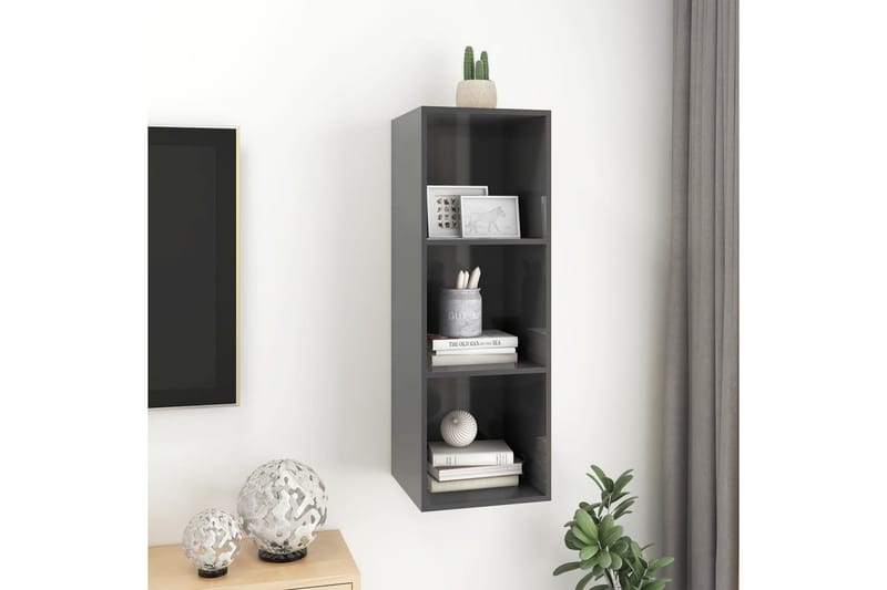 Väggmonterad tv-bänk grå högglans 37x37x107 cm spånskiva - Grå - Möbler - Tv möbel & mediamöbel - TV bänk & mediabänk