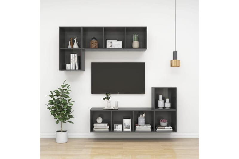 Väggmonterad tv-bänk grå högglans 37x37x107 cm spånskiva - Grå - Möbler - Tv möbel & mediamöbel - TV bänk & mediabänk