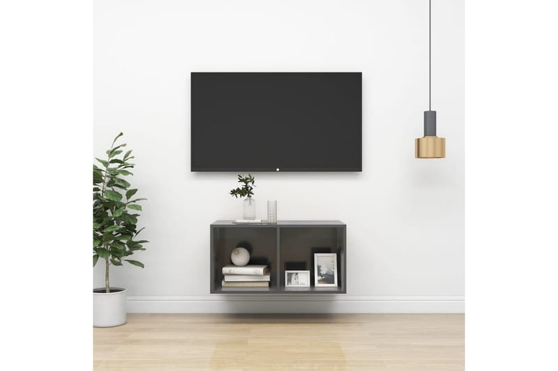 Väggmonterad tv-bänk grå högglans 37x37x72 cm spånskiva - Grå - TV bänk & mediabänk