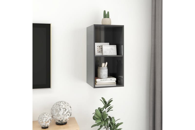 Väggmonterad tv-bänk grå högglans 37x37x72 cm spånskiva - Grå - Möbler - Tv möbel & mediamöbel - TV bänk & mediabänk