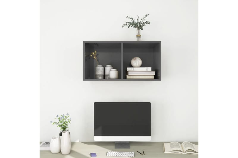 Väggmonterad tv-bänk grå högglans 37x37x72 cm spånskiva - Grå - Möbler - Tv möbel & mediamöbel - TV bänk & mediabänk