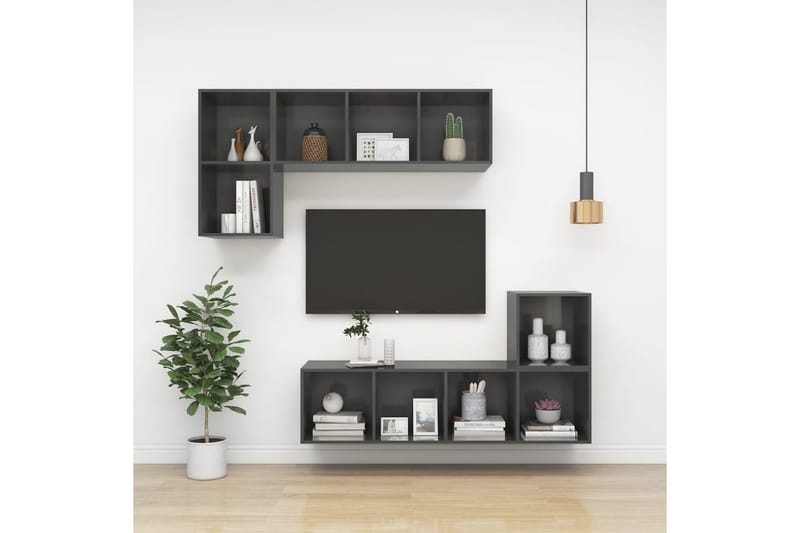 Väggmonterad tv-bänk grå högglans 37x37x72 cm spånskiva - Grå - TV bänk & mediabänk