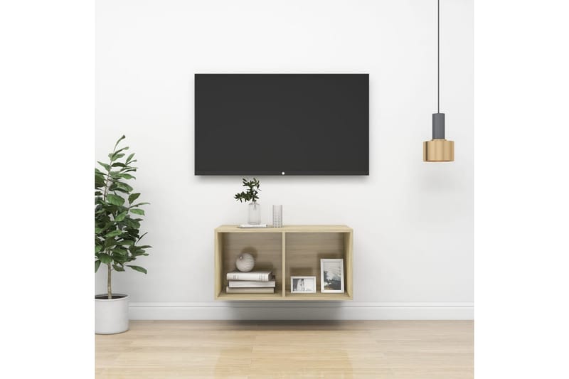 Väggmonterad tv-bänk somona-ek 37x37x72 cm spånskiva - Brun - TV bänk & mediabänk