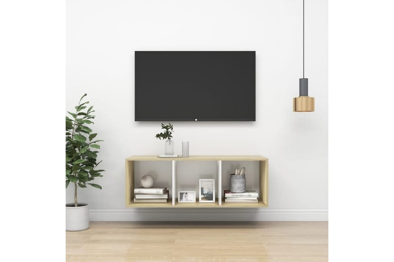 Väggmonterad tv-bänk somona-ek och vit 37x37x107 cm spånskiv - Brun - Möbler - Tv möbel & mediamöbel - TV bänk & mediabänk
