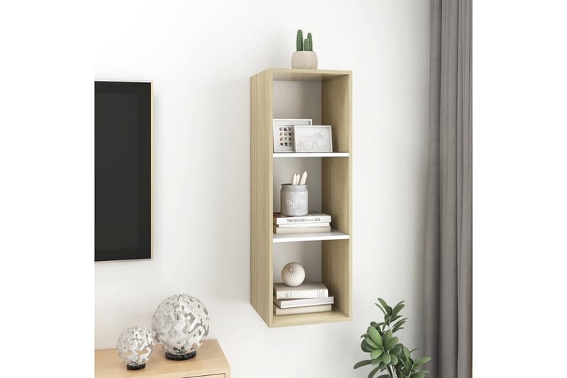 Väggmonterad tv-bänk somona-ek och vit 37x37x107 cm spånskiv - Brun - Möbler - Tv möbel & mediamöbel - TV bänk & mediabänk