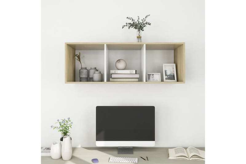 Väggmonterad tv-bänk somona-ek och vit 37x37x107 cm spånskiv - Brun - Möbler - Tv möbel & mediamöbel - TV bänk & mediabänk