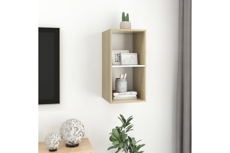 Väggmonterad tv-bänk somona-ek och vit 37x37x72 cm spånskiva - Brun - Möbler - Tv möbel & mediamöbel - TV bänk & mediabänk