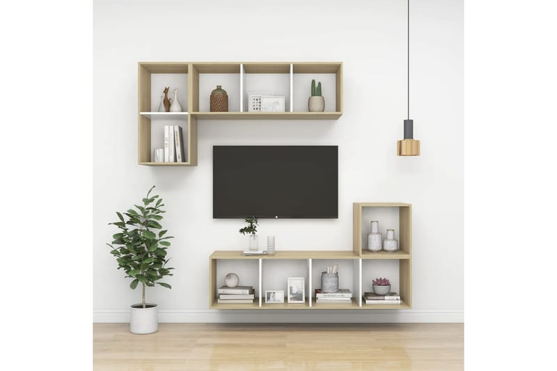 Väggmonterad tv-bänk somona-ek och vit 37x37x72 cm spånskiva - Brun - TV bänk & mediabänk