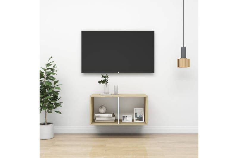 Väggmonterad tv-bänk somona-ek och vit 37x37x72 cm spånskiva - Brun - TV bänk & mediabänk