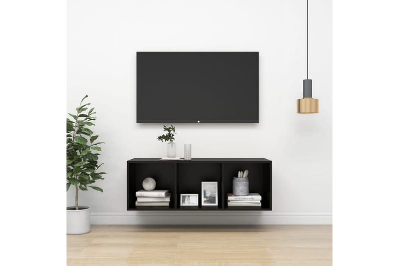 Väggmonterad tv-bänk svart 37x37x107 cm spånskiva - Svart - TV bänk & mediabänk