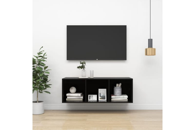 Väggmonterad tv-bänk svart högglans 37x37x107 cm spånskiva - Svart - Möbler - Tv möbel & mediamöbel - TV bänk & mediabänk