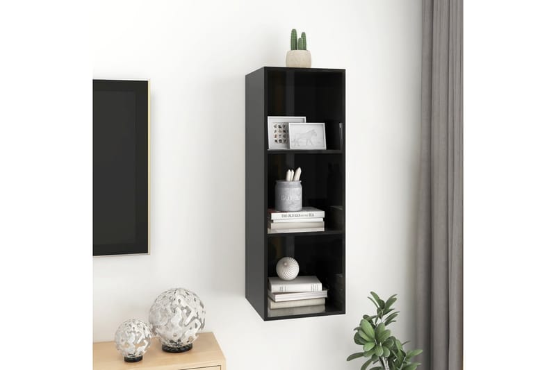 Väggmonterad tv-bänk svart högglans 37x37x107 cm spånskiva - Svart - Möbler - Tv möbel & mediamöbel - TV bänk & mediabänk