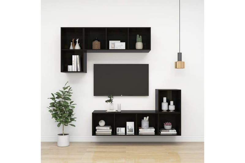 Väggmonterad tv-bänk svart högglans 37x37x107 cm spånskiva - Svart - TV bänk & mediabänk