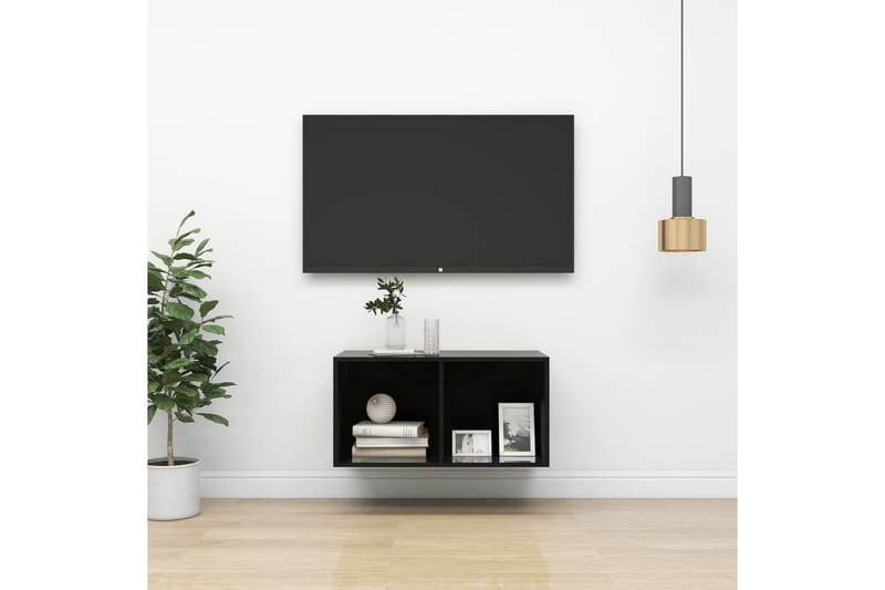 Väggmonterad tv-bänk svart högglans 37x37x72 cm spånskiva - Svart - Möbler - Tv möbel & mediamöbel - TV bänk & mediabänk