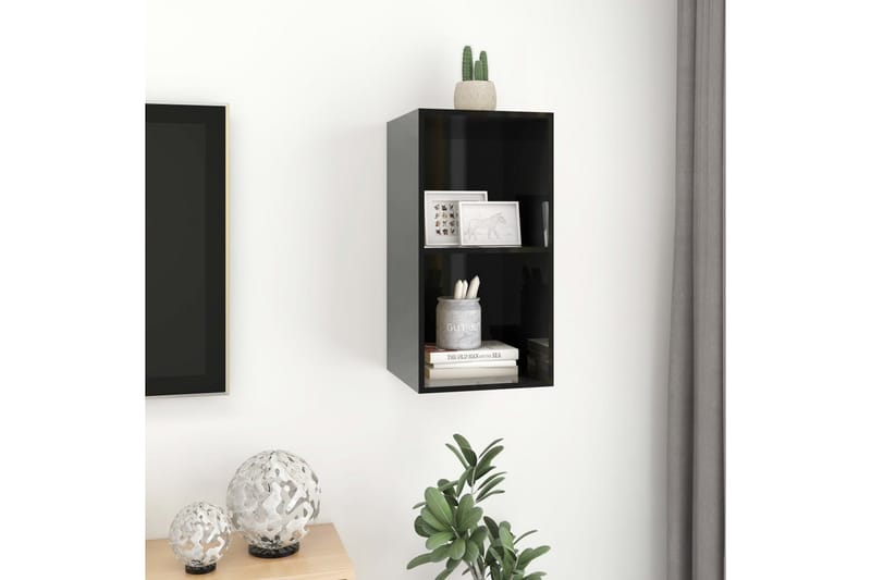 Väggmonterad tv-bänk svart högglans 37x37x72 cm spånskiva - Svart - Möbler - Tv möbel & mediamöbel - TV bänk & mediabänk