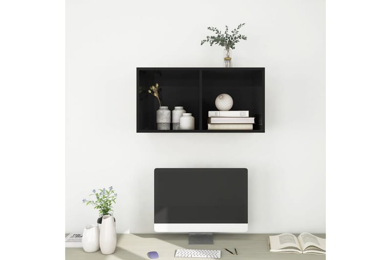Väggmonterad tv-bänk svart högglans 37x37x72 cm spånskiva - Svart - Möbler - Tv möbel & mediamöbel - TV bänk & mediabänk