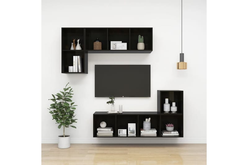 Väggmonterad tv-bänk svart högglans 37x37x72 cm spånskiva - Svart - Möbler - Tv möbel & mediamöbel - TV bänk & mediabänk