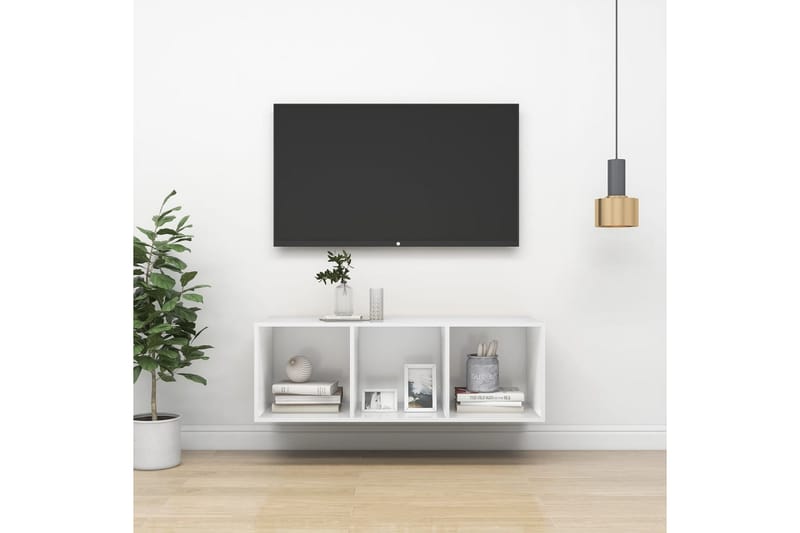 Väggmonterad tv-bänk vit 37x37x107 cm spånskiva - Vit - Möbler - Tv möbel & mediamöbel - TV bänk & mediabänk