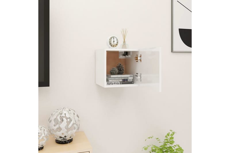 Väggmonterad tv-bänk vit högglans 30,5x30x30 cm - Vit - Möbler - Tv möbel & mediamöbel - TV bänk & mediabänk