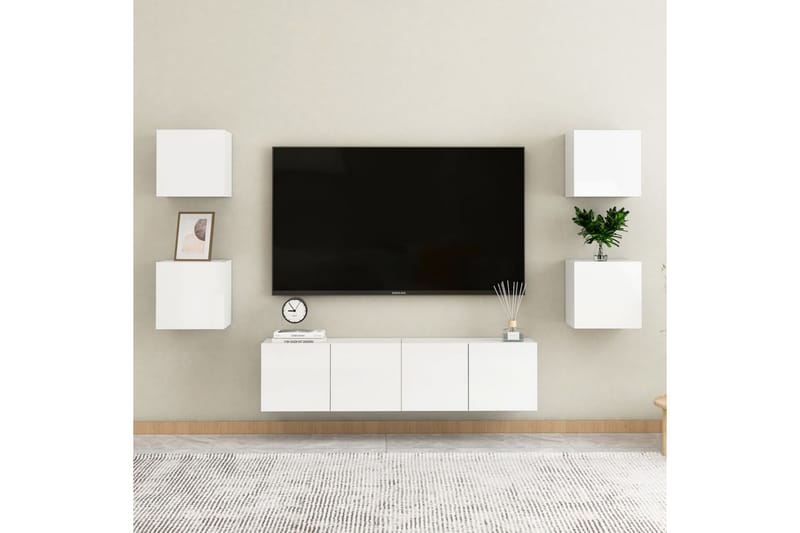 Väggmonterad tv-bänk vit högglans 30,5x30x30 cm - Vit - Möbler - Tv möbel & mediamöbel - TV bänk & mediabänk