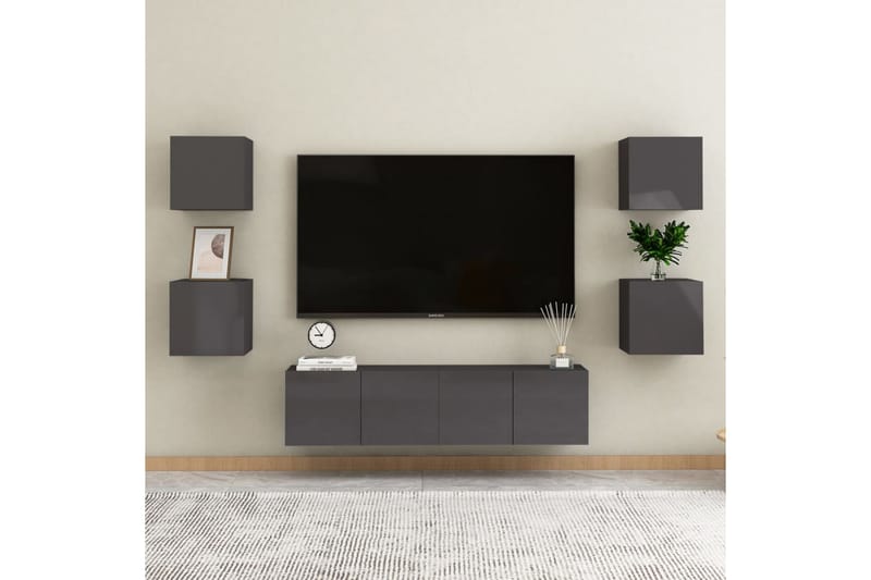 Väggmonterade tv-skåp 2 st grå högglans 30,5x30x30 cm - Grå - TV bänk & mediabänk