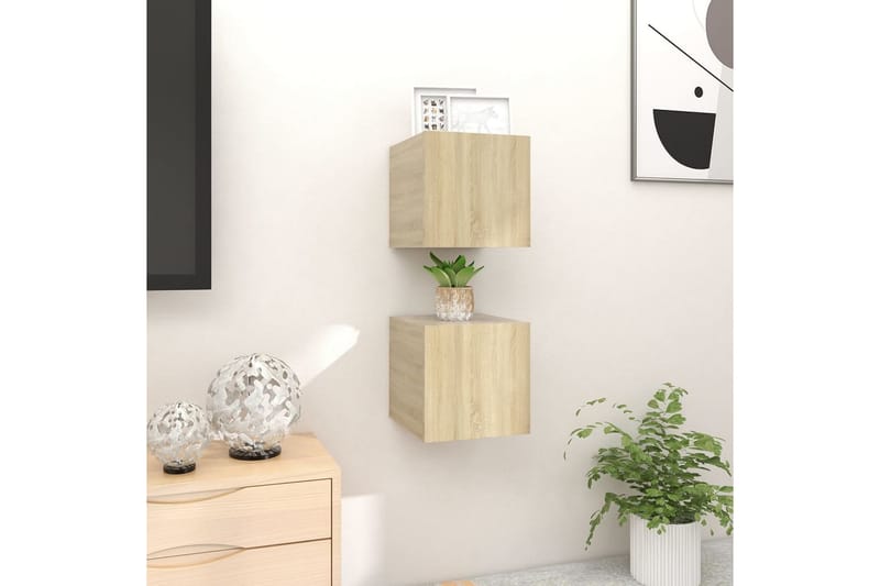 Väggmonterade tv-skåp 2 st sonoma-ek 30,5x30x30 cm - Brun - Möbler - Tv möbel & mediamöbel - TV bänk & mediabänk