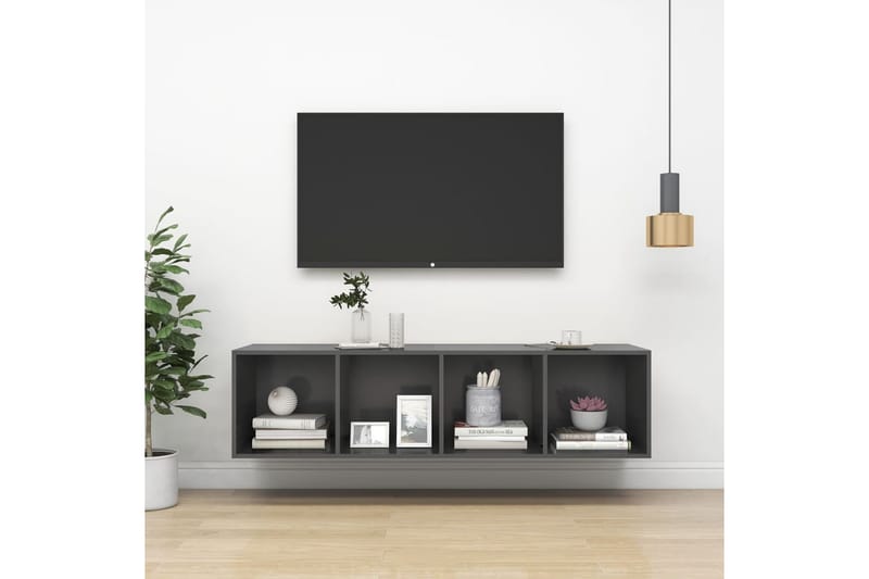 Väggmonterat tv-skåp grå 37x37x142,5 cm spånskiva - Grå - TV bänk & mediabänk