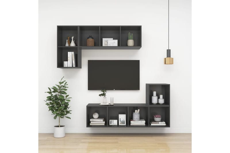 Väggmonterat tv-skåp grå 37x37x142,5 cm spånskiva - Grå - TV bänk & mediabänk