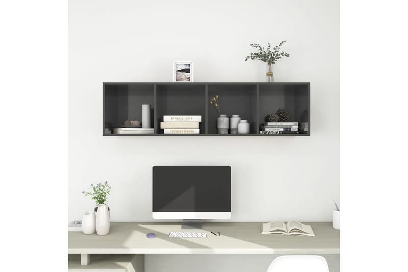 Väggmonterat tv-skåp grå högglans 37x37x142,5 cm spånskiva - Grå - Möbler - Tv möbel & mediamöbel - TV bänk & mediabänk