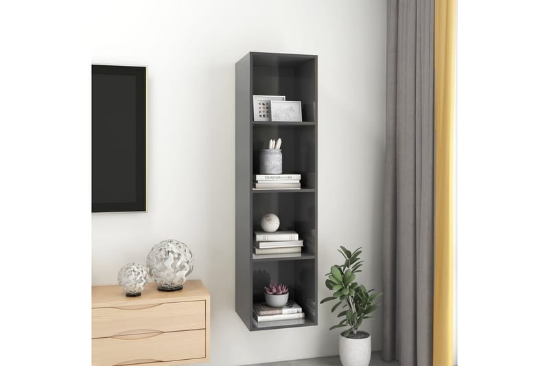Väggmonterat tv-skåp grå högglans 37x37x142,5 cm spånskiva - Grå - Möbler - Tv möbel & mediamöbel - TV bänk & mediabänk
