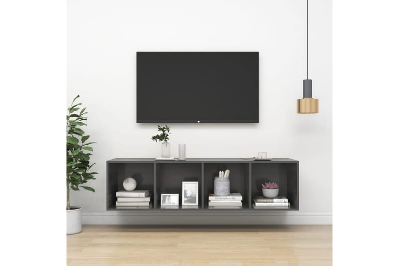 Väggmonterat tv-skåp grå högglans 37x37x142,5 cm spånskiva - Grå - Möbler - Tv möbel & mediamöbel - TV bänk & mediabänk