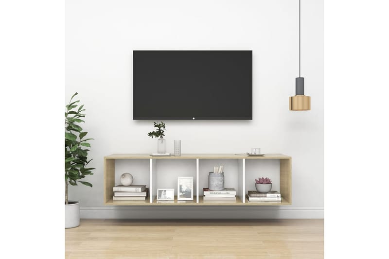 Väggmonterat tv-skåp somona-ek och vit 37x37x142,5 cm spånsk - Brun - Möbler - Tv möbel & mediamöbel - TV bänk & mediabänk
