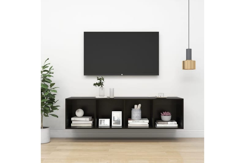 Väggmonterat tv-skåp svart högglans 37x37x142,5 cm spånskiva - Svart - TV bänk & mediabänk