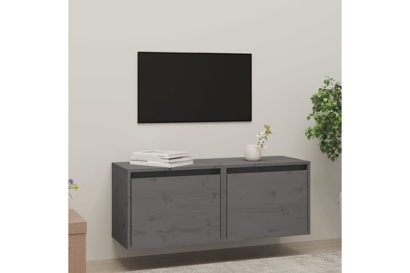 Väggskåp 2 st 45x30x35 cm massiv furu grå - Grå - Möbler - Tv möbel & mediamöbel - TV bänk & mediabänk
