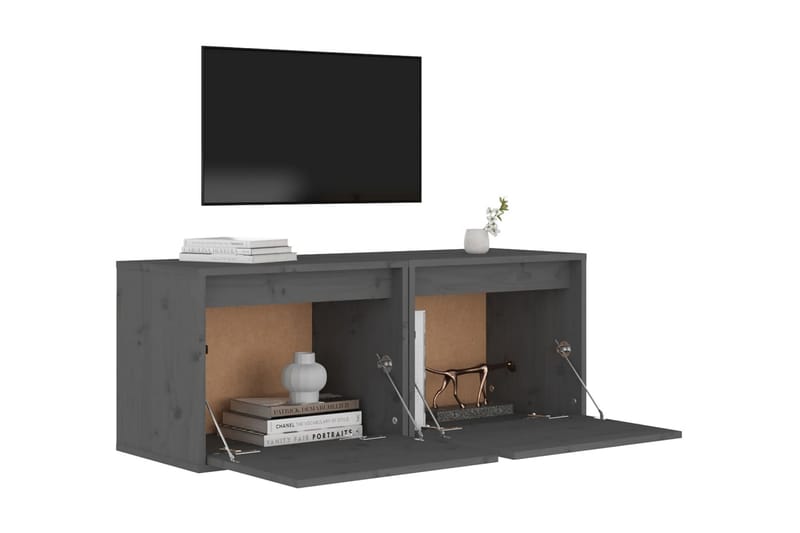 Väggskåp 2 st 45x30x35 cm massiv furu grå - Grå - Möbler - Tv möbel & mediamöbel - TV bänk & mediabänk