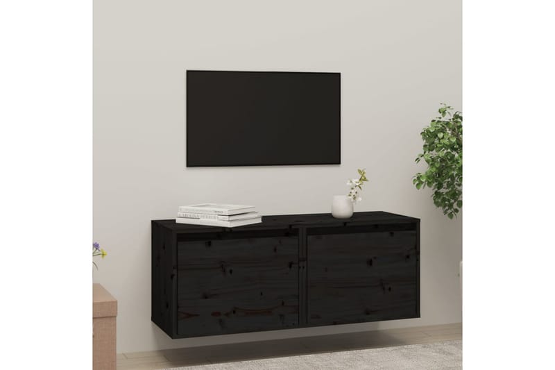 Väggskåp 2 st 45x30x35 cm massiv furu svart - Svart - TV bänk & mediabänk